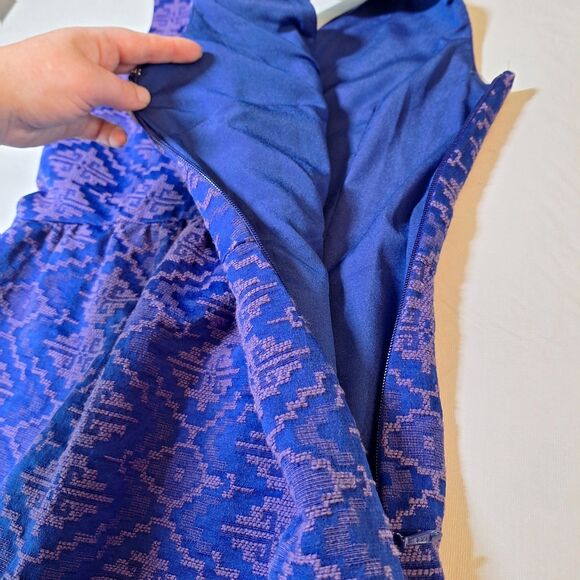 Maeve By Anthropologie Avery Aztec Brocade Blue Purple A Line Mini Dress Size 4 - Picture 9 of 12
